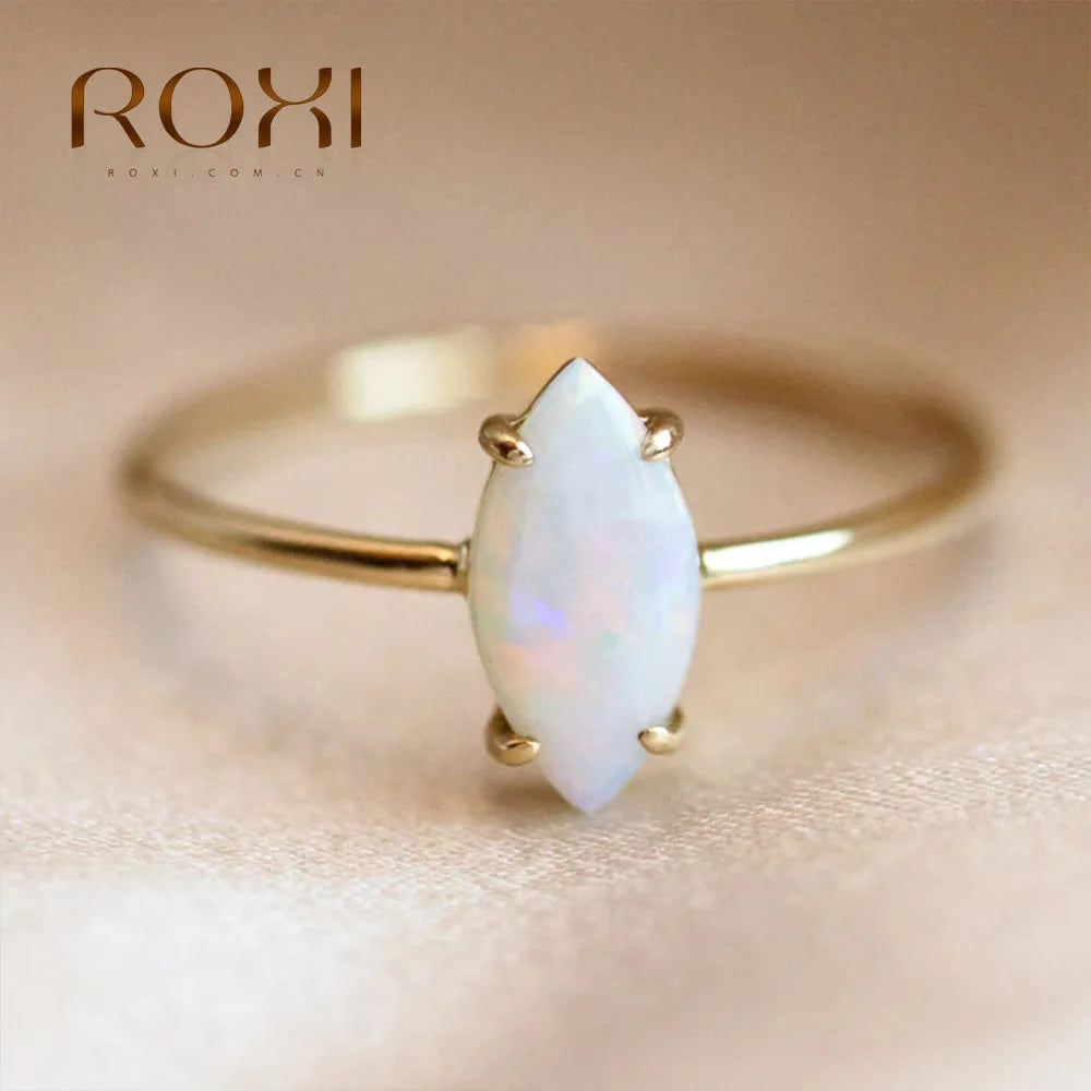 ROXI S925 Sterling Silver 3*6mm Opal Finger Rings For Women 6/7/8 Size Fashion Wedding Anniversary Jewelry Ring Anillos Mujer