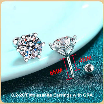 BIJOX STORY Moissanite Screw Stud Earrings D Color 925 Sterling Silver 6 Prong Diamond Earrings For Women Wedding Fine Jewelry