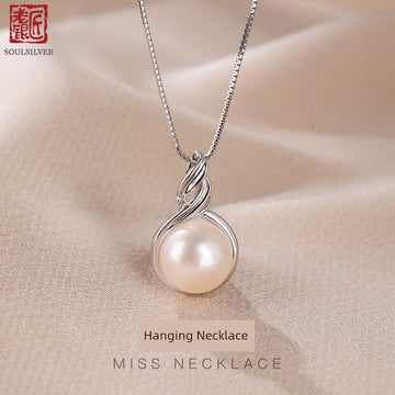 Old Silver Artisan Freshwater Pearl Necklace round Gift Girlfriend S925 Silver Chinese Valentine's Day Gift Sterling Silver Clavicle Necklace Women