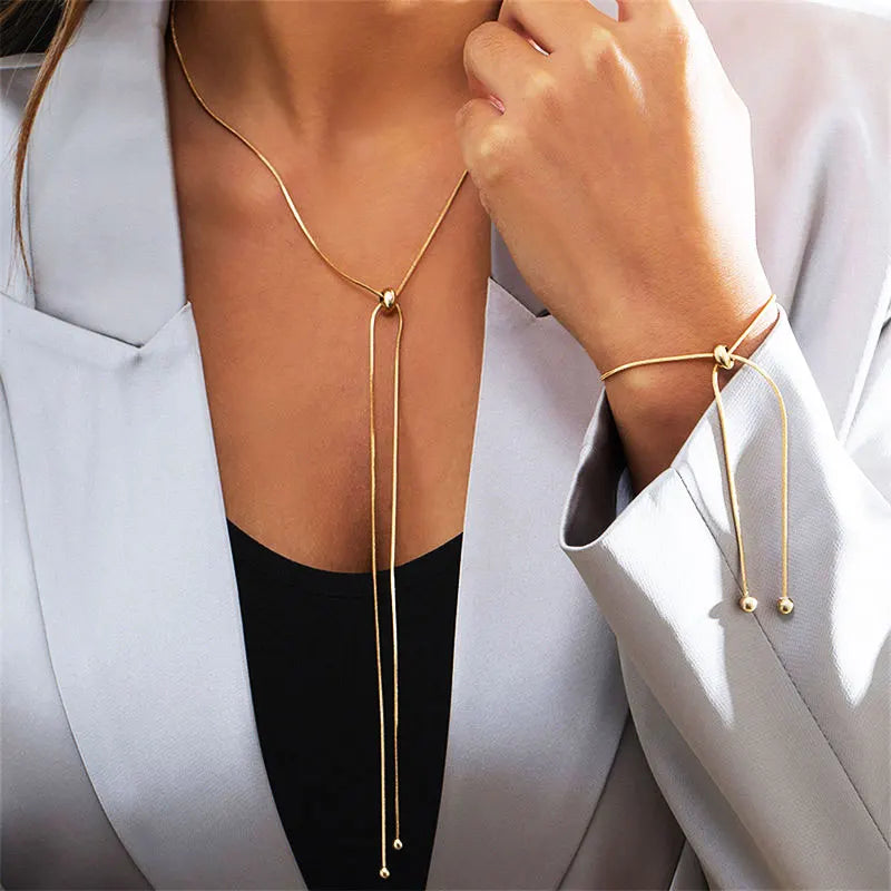 Simple Long Tassel Chain Necklace for Women Trendy Adjustable Choker Necklace 2024 Fashion Jewelry Chain On The Neck Girls Gifts