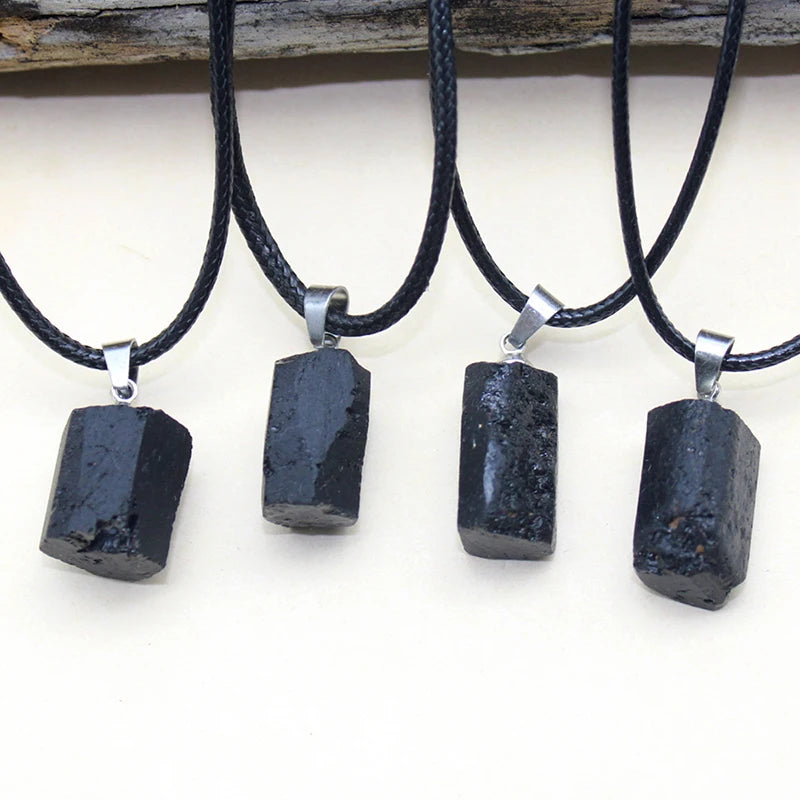 fashion new Black Tourmaline Crystal Gem natural Healing Reiki stone pendant Necklace for jewelry making Charm accessories 1pcs