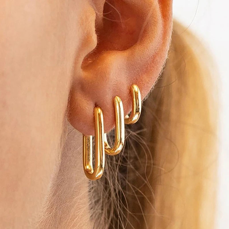 2PCS New Gold Color Square Hoop Earrings Women Men Stainless Steel Huggie Minimalist Punk Unisex Rock Earrings Piercing Jewelry