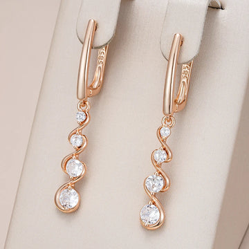 Kinel Unique Design Natural Zircon Long Drop Earrings for Women Fashion 585 Rose Gold Color Daily Fine Jewelry Crystal Gift