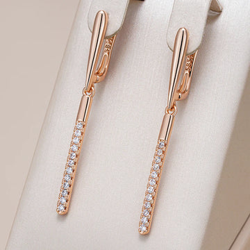 Kinel Fashion Glossy Long Dangle Earrings For Women 585 Rose Gold Color Simple Natural Zircon High Quality Daily Fine Jewelry