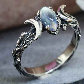 Fashion Vintage Bohemian Triple Moon Ring Natural Moonstone Woman Ring Engagement Party Wedding Jewelry Rings Anillos