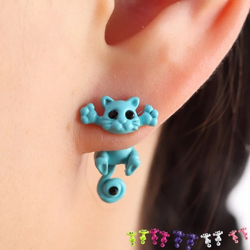 Multiple Color Classic Fashion Kitten Animal Jewelry Cute Cat Stud Earrings For Women Girls  Jewelry accessories