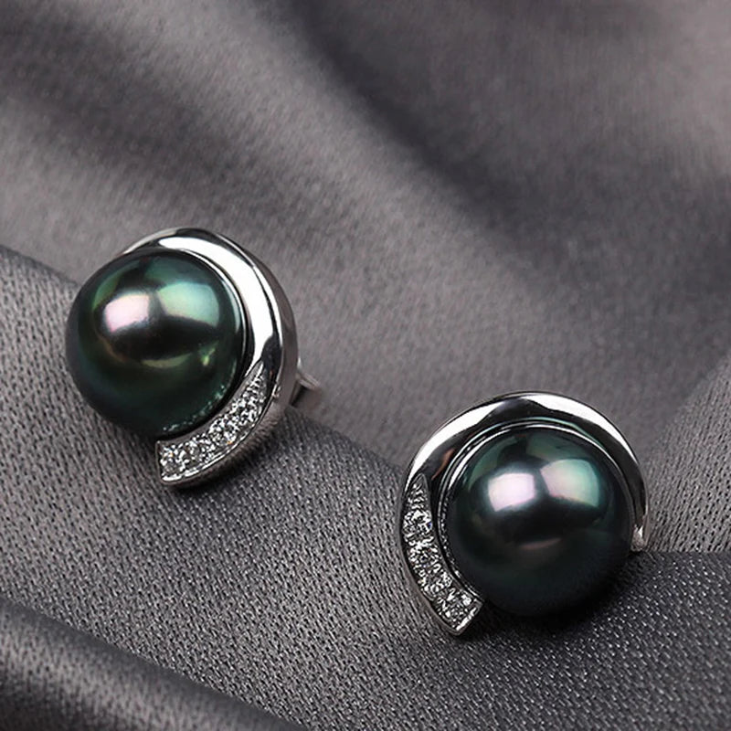 925 Silver Luxury Imitation natural seawater Black PearlStud Earrings Women Earrings Fashion Jewelry Wedding Christmas Gift