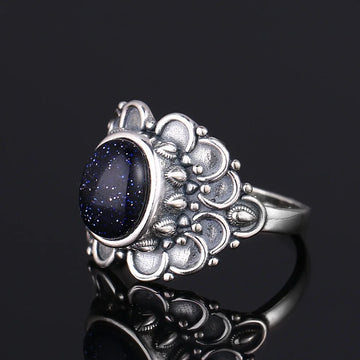 Oval Blue Sandstone S925 Sterling Silver Rings Gemstone Sandstone Rings For Women Wedding Engagement Jewelry Drop Shipping