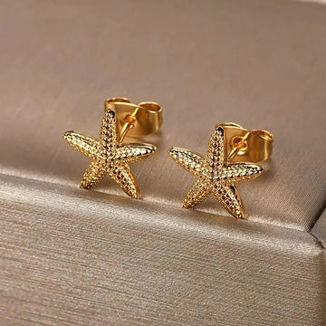 Vintage Summer Starfish Stainless Steel Stud Earrings For Women Simple Star Shell Earrings Stud Ocean Party Jewelry Gift 2024