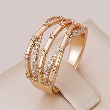 Kinel Unique Creative 585 Rose Gold Women Rings Micro-wax Inlay Natural Zircon Accessories Modern Party Fashion Daily Jewelry