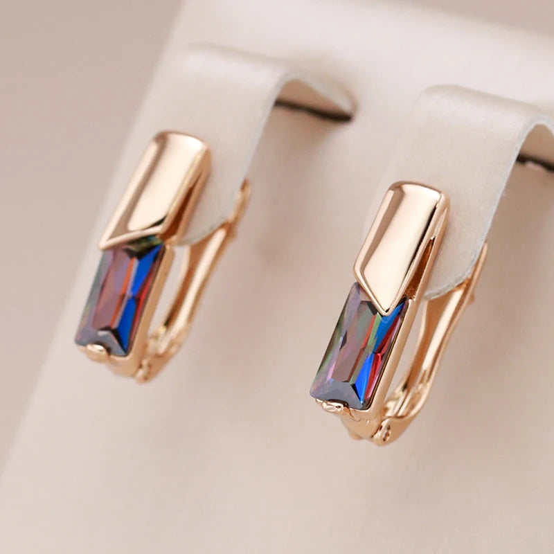 Kienl Hot Square Colorful Natural Zircon Drop Earring for Women 585 Rose Gold Color Wedding Accessories Daily Fine Jewelry