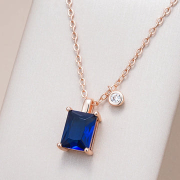 Kinel Hot Square Blue Stone Pendant Necklace for Women Trendy 585 Rose Gold Color Natural Zircon Pendant Daily Fine Jewelry