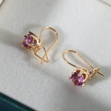 New Fashion Earrings for Women Gold Plated Natural Purple Cubic Zirconia Dangle Stud Vintage Earring Party Wedding Gifts Jewelry