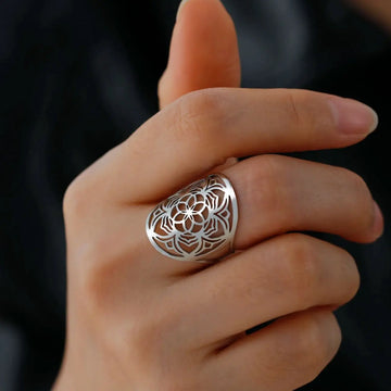 LIKGREAT Mandala Yoga Adjustable Rings New Stainless Steel Lotus Flower Fashion Couple Finger Rings Amulet Wicca Jewelry Gifts