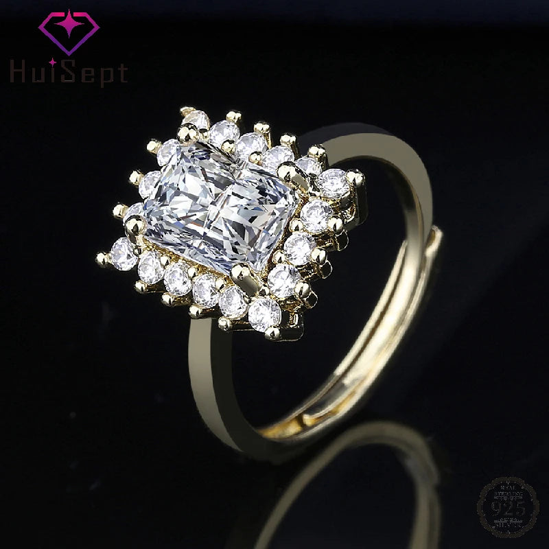 HuiSept Zircon Gemstone Silver 925 Jewelry Ring Accessories for Women Wedding Engagement Party Bridal Promise Gift Finger Rings