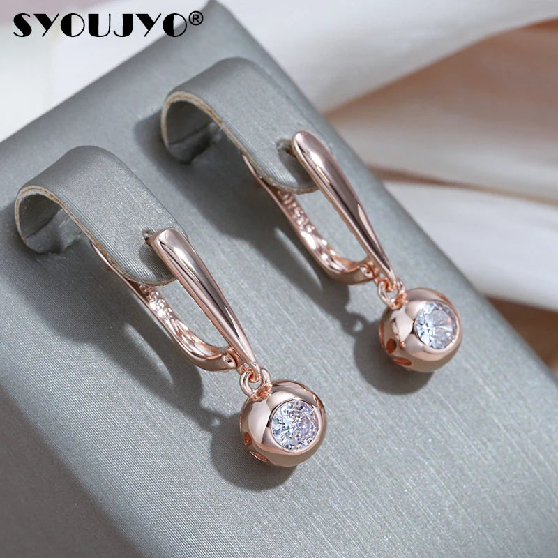 SYOUJYO Round Sparkling Natural Zircon Pendant Earrings For Women 2022 Trendy 585 Rose Gold Color Christmas Gift Jewelry