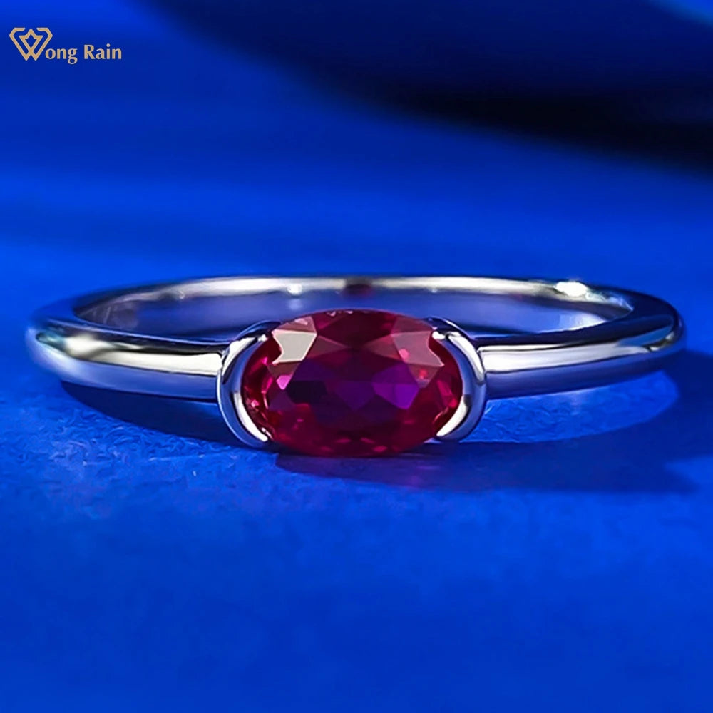 Wong Rain 100% 925 Sterling Silver Oval Cut 4*6 MM Sapphire Ruby Gemstone Wedding Party Fine Jewelry Ring for Women Wholesale