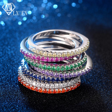 LXOEN Colorful Simple Luxury Zirconia Engagement Ring with Silver Color Crystal Wedding Rings for Women Party Jewelry Anillos