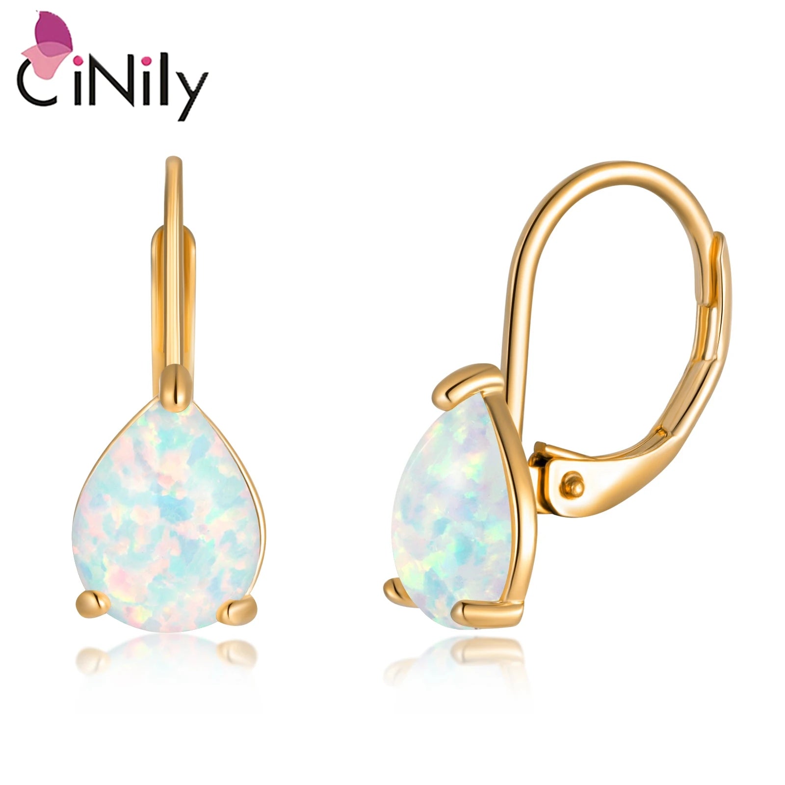 CiNily Multcolor Fire Opal Hoop Earrings For Women Yellow Gold Plated Drop Shape Earrings Bohemia Boho Jewelry For Girls Gifts