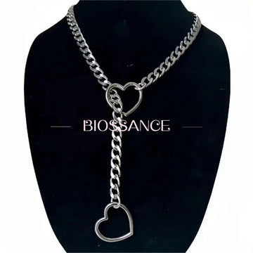 Heart O-ring slip chain for women punk rock necklace stainless steel Cuban long necklace jewelry adjustable neck chain