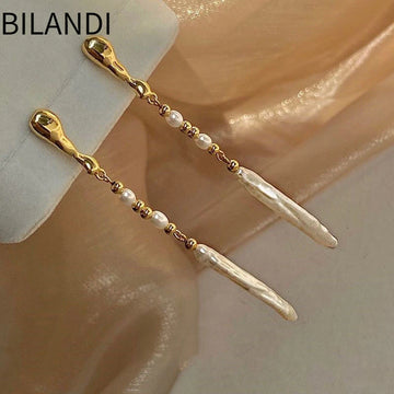 Bilandi Fashion Jewelry Natural Freshwater Pearl Earrings Elegant Temperament High Quality Copper Long Dangle Earrings For Women