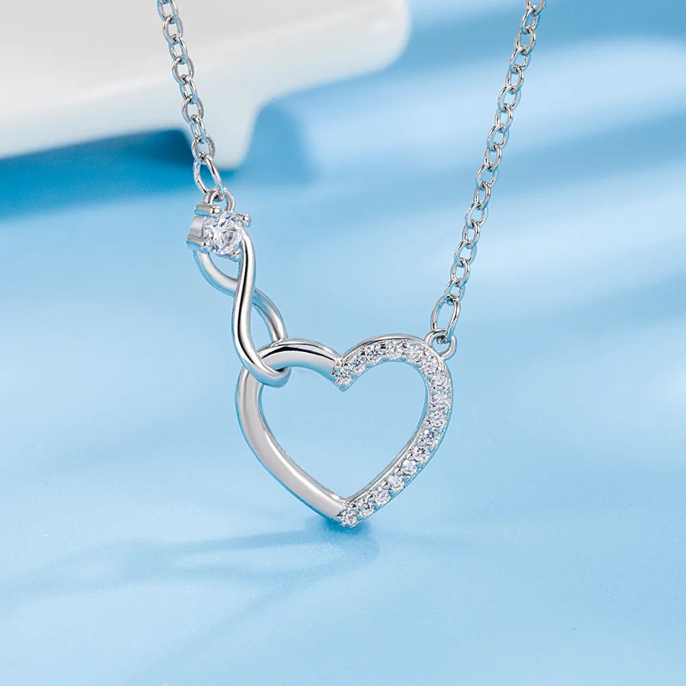 925 Sterling Silver Zircon Heart Interlocking Necklaces For Women Luxury Quality Jewelry Gift Female GaaBou