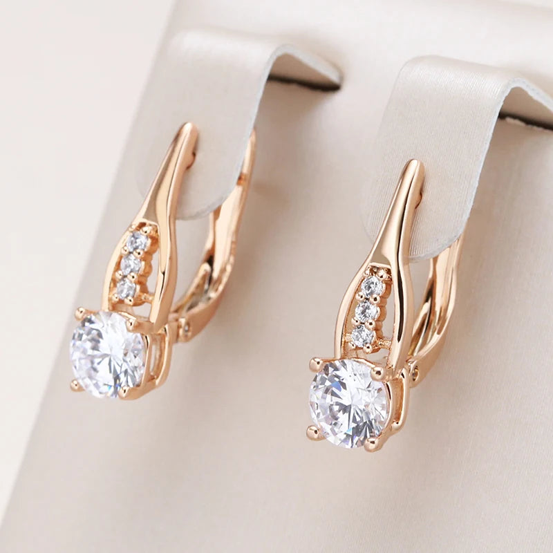 Kinel New 585 Rose Gold Simple Drop Earrings for Women Fashion White Natural Zircon Wedding Earrings Fine Daily Jewelry