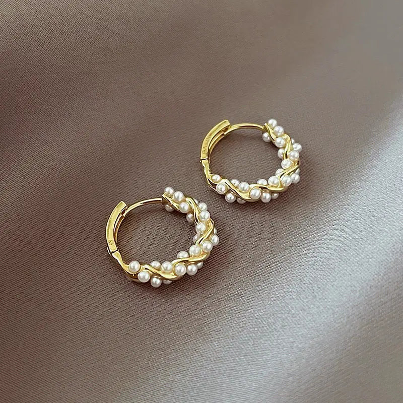 ZAKOL French Imitation Pearl Hoop Earring Small Round Circel Earrings For Women Minimalist Jewelry Elegant Gift