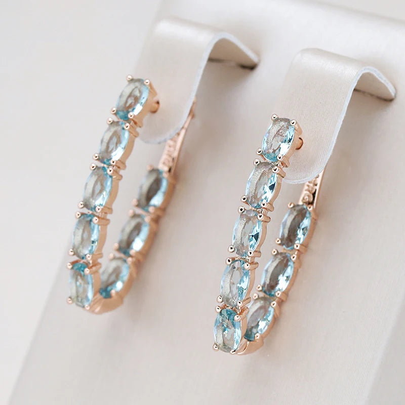 Kinel Hot Oval Blue Stone Long Drop Earrings Natural Zircon With 585 Rose Gold Fashion Women Earrings Simple Daily Fine Jewelry