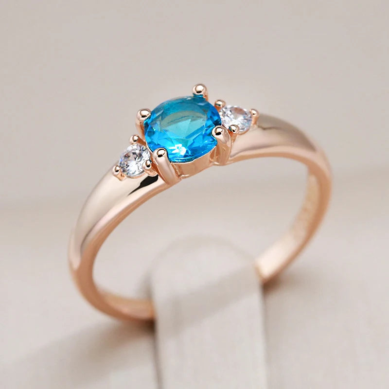 Kinel New Blue Natural Zircon Wedding Ring Fashion 585 Rose Gold Bride Crystal Rings for Women Engagement Luxury Daily Jewelry