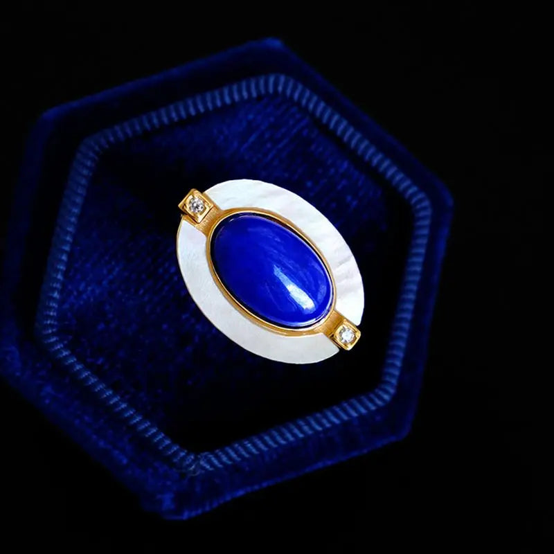 Classic lapis lazuli rings for women Artificial white fritillary Light luxury and high-end sense blue gemstone jewelry