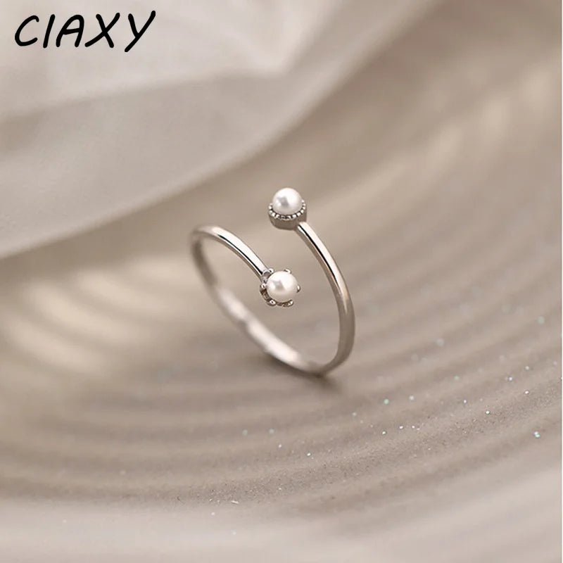 CIAXY Silver Color Pearl Rings for Women Open Adjustable Ring French Luxury Retro  Jewelry Party Gift