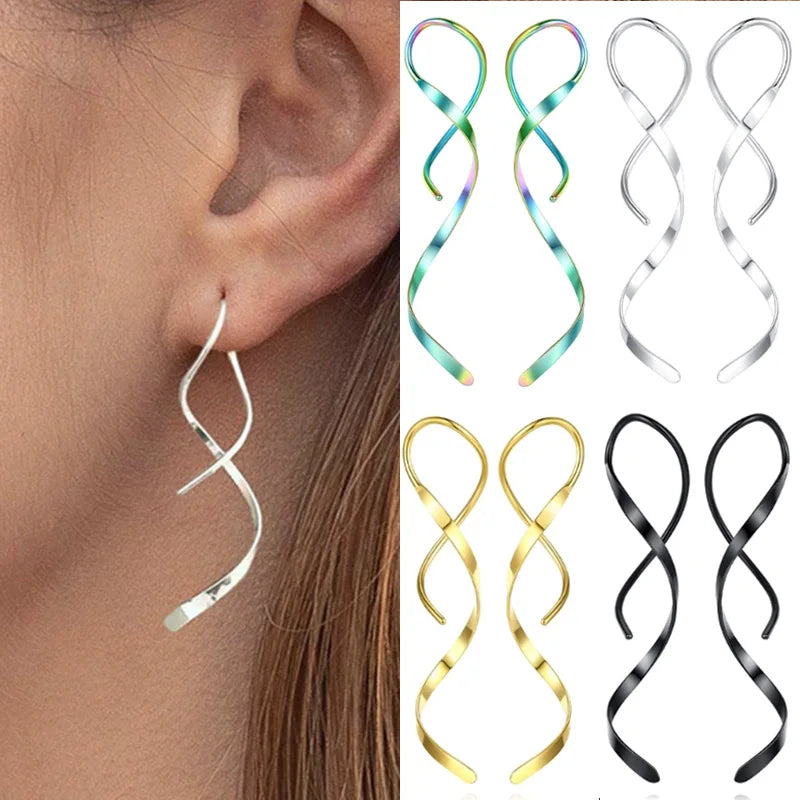 Simple Spiral Threader Earrings Irregular Helix Wave Curve Ear Line Cuff Stainless Steel Dangling Earring Women Fashion Jewelry