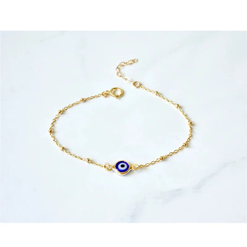 Simple Design Turkish Evil Eye Charm Bracelet for Women Boho Lucky Gold Color Copper Chain Adjustable Bracelet Summer Jewelry