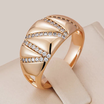 Kinel New 585 Rose Gold Color Ring Fashion 2022 Luxury Geometric line Natural Zircon Rings for Women Fine Party Daily Jewelry