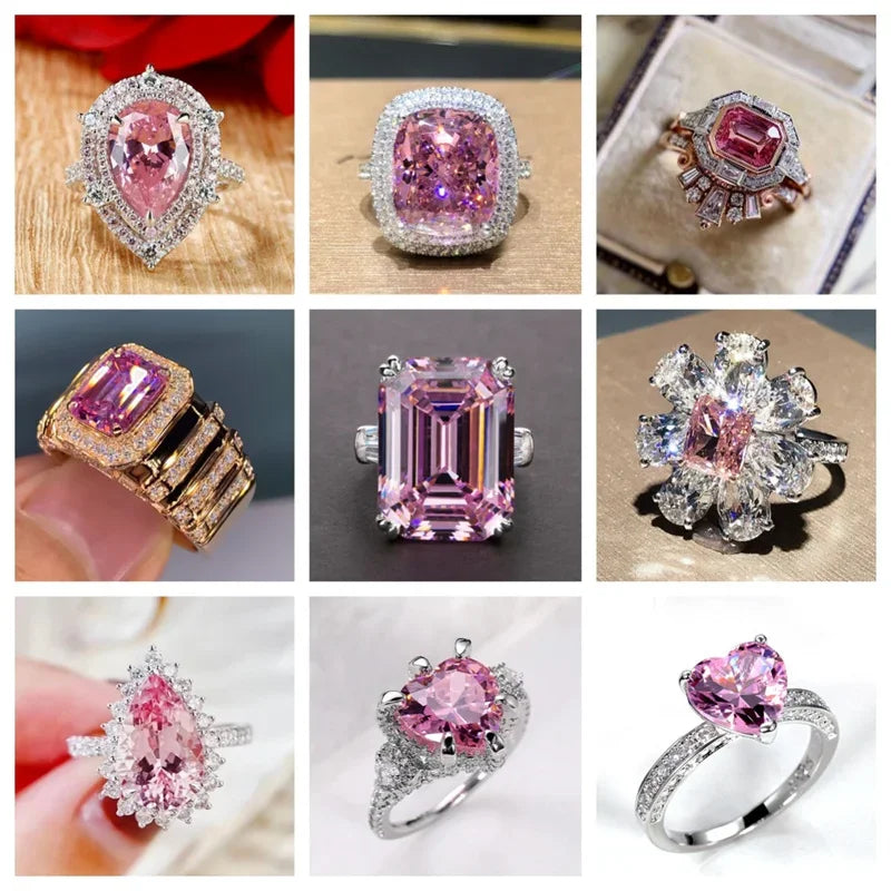 Style Pink Sparkling Zircon Princess Square Engagement Ring for Ladies and Girlfriends Luxury Proposal  Gift Fashion Jewelry