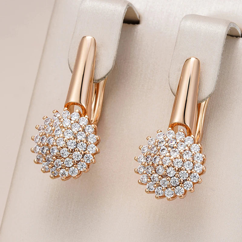 Kinel Hot 585 Rose Gold Color Crystal Flower Dangle Earrings for Women Trendy Full Natural Zircon Accessories Fine Daily Jewelry