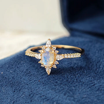 LAMOON Natural Labradorite Ring For Women Gemstone Star Ring 925 Sterling Silver Gold Vermeil Jewelry Wedding Engagement Ring