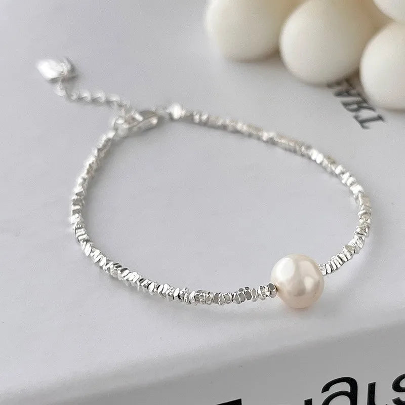 Sparkling 925 Sterling Silver Pearl Bracelets For Women Korean Original Irregular Adjustable Charm Bracelet Luxury Party Jewelry