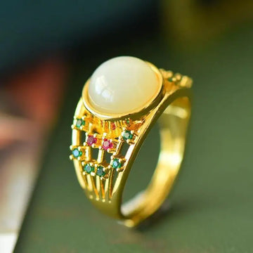 Natural White Jade Ring Women Healing Gemstone Fine Jewelry Genuine Hetian Jades Nephrite Colorful Zircon Luxury Wedding Rings