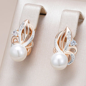 Kinel Fashion Geometry Pearl Drop Earrings for Women 585 Rose Gold Silver Color Mix Natural Zircon Boho Ethnic Wedding Jewelry