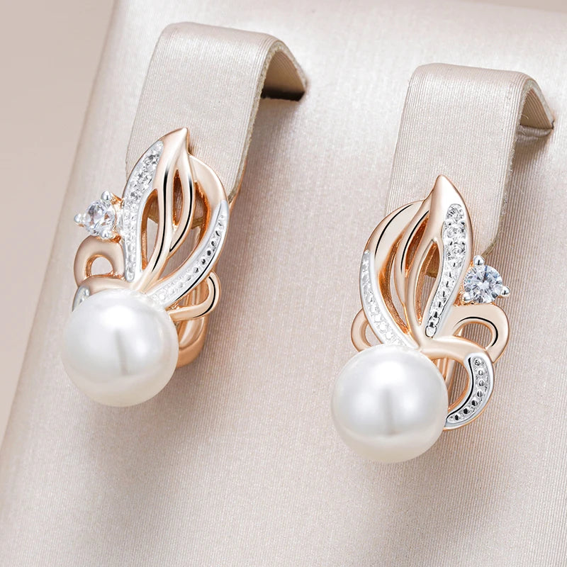 Kinel Fashion Geometry Pearl Drop Earrings for Women 585 Rose Gold Silver Color Mix Natural Zircon Boho Ethnic Wedding Jewelry