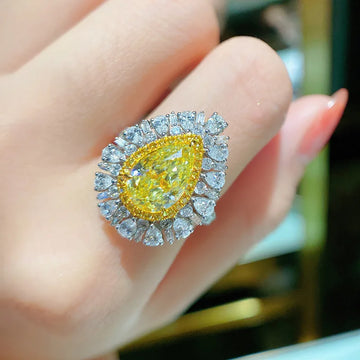 Luxury 925 Sterling Silver Drop Topaz Simulated Diamond Gemstone Ring for Women Wedding Fine Jewelry Wholesale