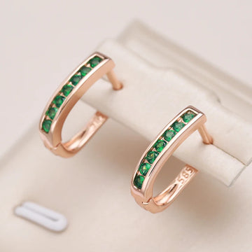 Kinel Luxury Green Natural Zircon Stud Earrings For Women Beautiful 585 Rose Gold Earring Wedding Engagement Jewelry