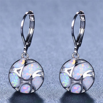 2022 Bohemian Jewelry Blue/White Imitation Fire Opal Long Dangle Earrings For Women Cute Round Geometric Pendant Hoop Earrings