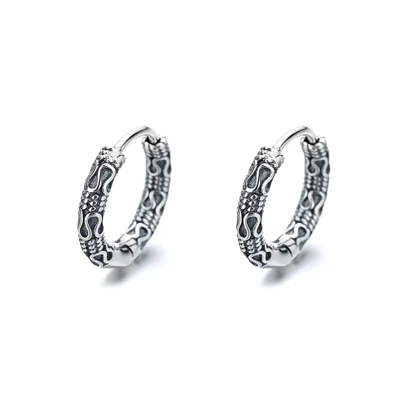 Vintage Cool Huggie Hoop Earrings Stainless Steel Hypoallergenic Earrings for Men Women Indian Boho Jewelry