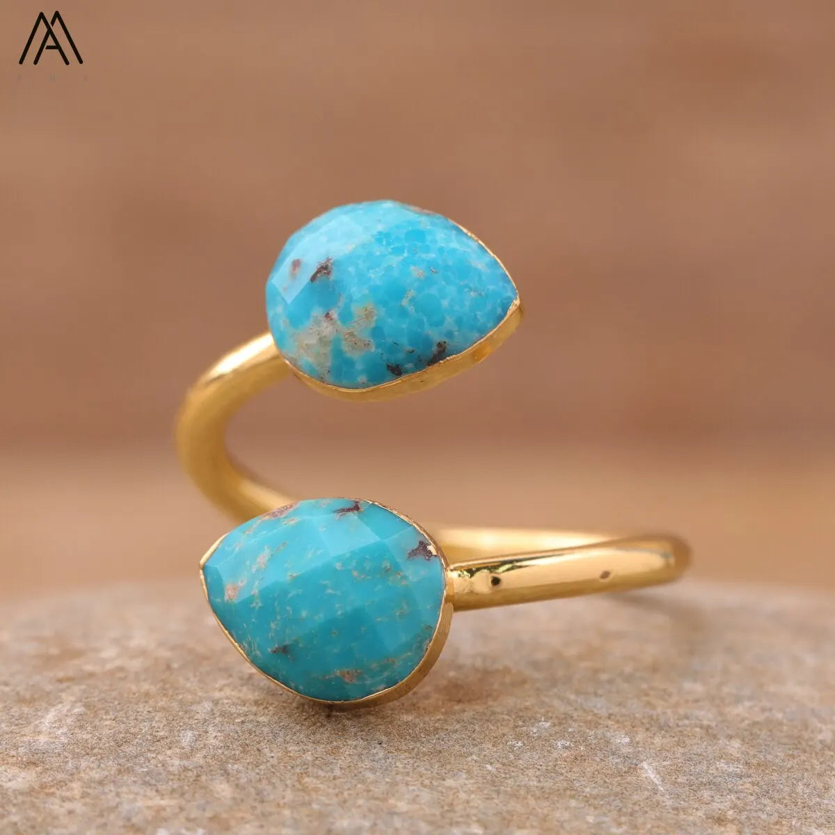 Teardrop Turquoise Finger Rings Women Elegant Simple Gemstone Beads Open Ring Fashion Party Anniversary Jewelry Gifts Bijoux