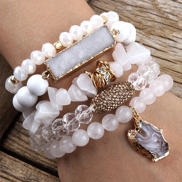 Fashion Designer Gemstone Crystal Glass Beaded Bracelet Sets Druzy Charm 5pc Stack Bracelet Bracelets Set For Women Jewelry Gift