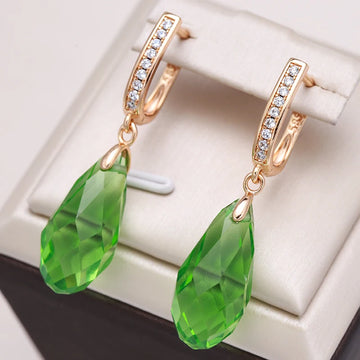 Kinel Luxury Shiny Pendant Earrings 585 Rose Gold Water Drop Green Natural Zircon Inlay Fashion Party Wedding Jewelry 2022