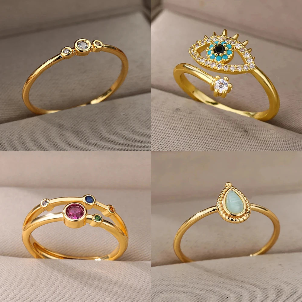 Zircon Engagement Wedding Rings For Women Gold Color Female Ring Fashion Finger Jewelry Girlfriend Birthday Gift 2024 New Trend